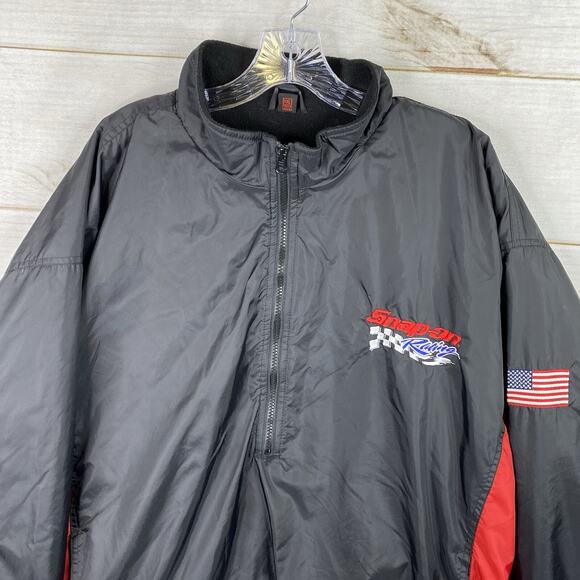 Snap-On Tools Racing Jacket Mens 2XL 1/2 Zip Pullover Cafe Racer Bomber Black - Picture 2 of 14
